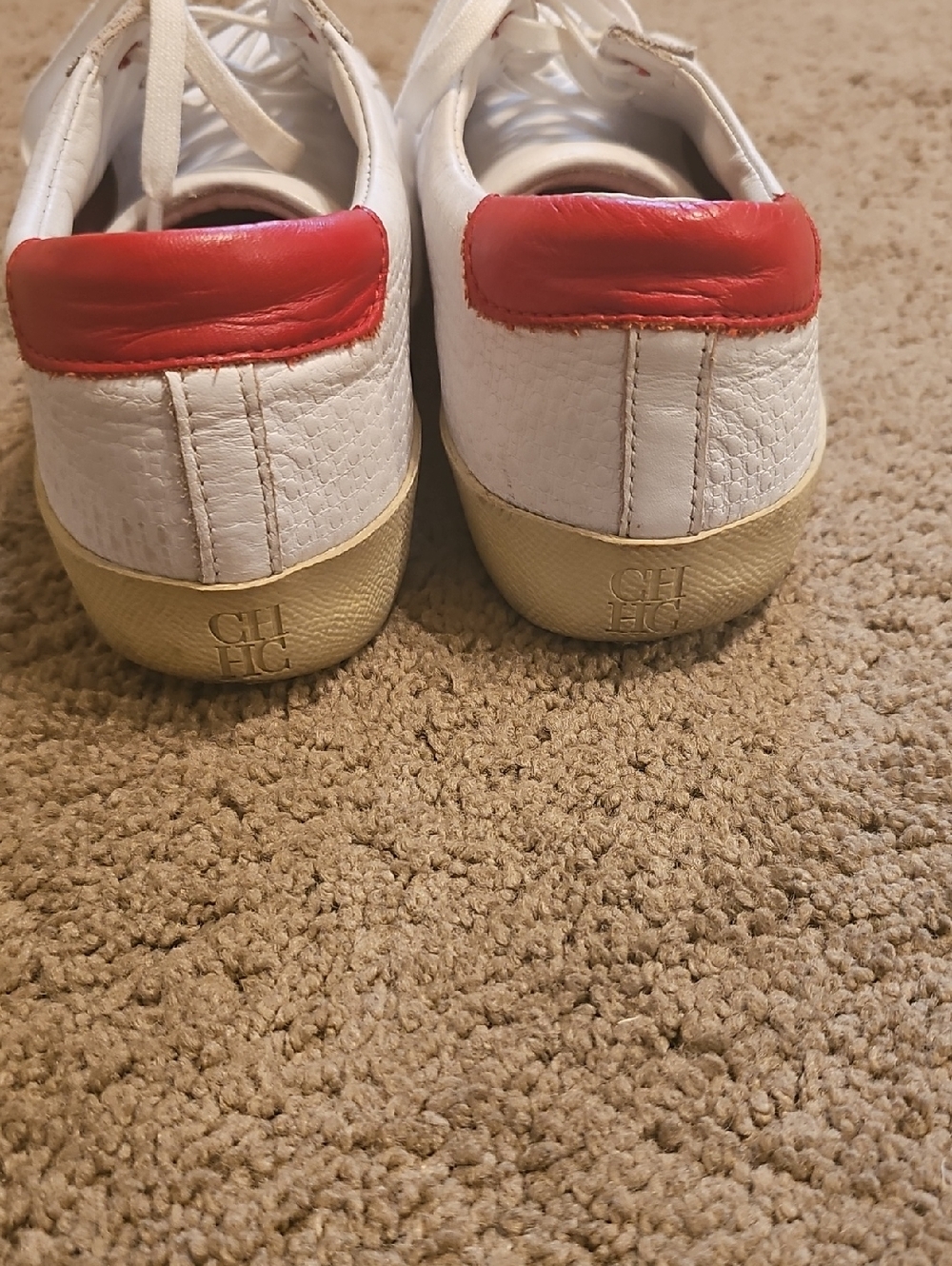 Carolina Herrera White Leather Sneakers with Red Accent - Picture 5 of 9